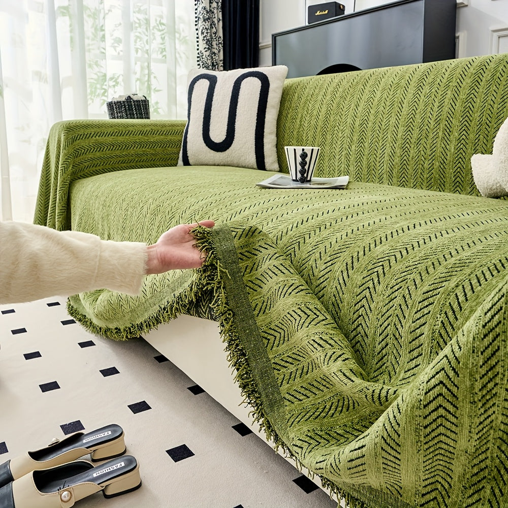 Elegant Sofa Cover Elegant All-in-One Sofa Cover - One-Piece Design, Soft Chenille Fabric, Fishbone Pattern | Fits All Sofa Types (1\u002F2\u002F3\u002F4-Seater, Loveseat, Couches) - Easy-Clean Home Decor Furniture Protector, Couch Slipcover, Pet Owners