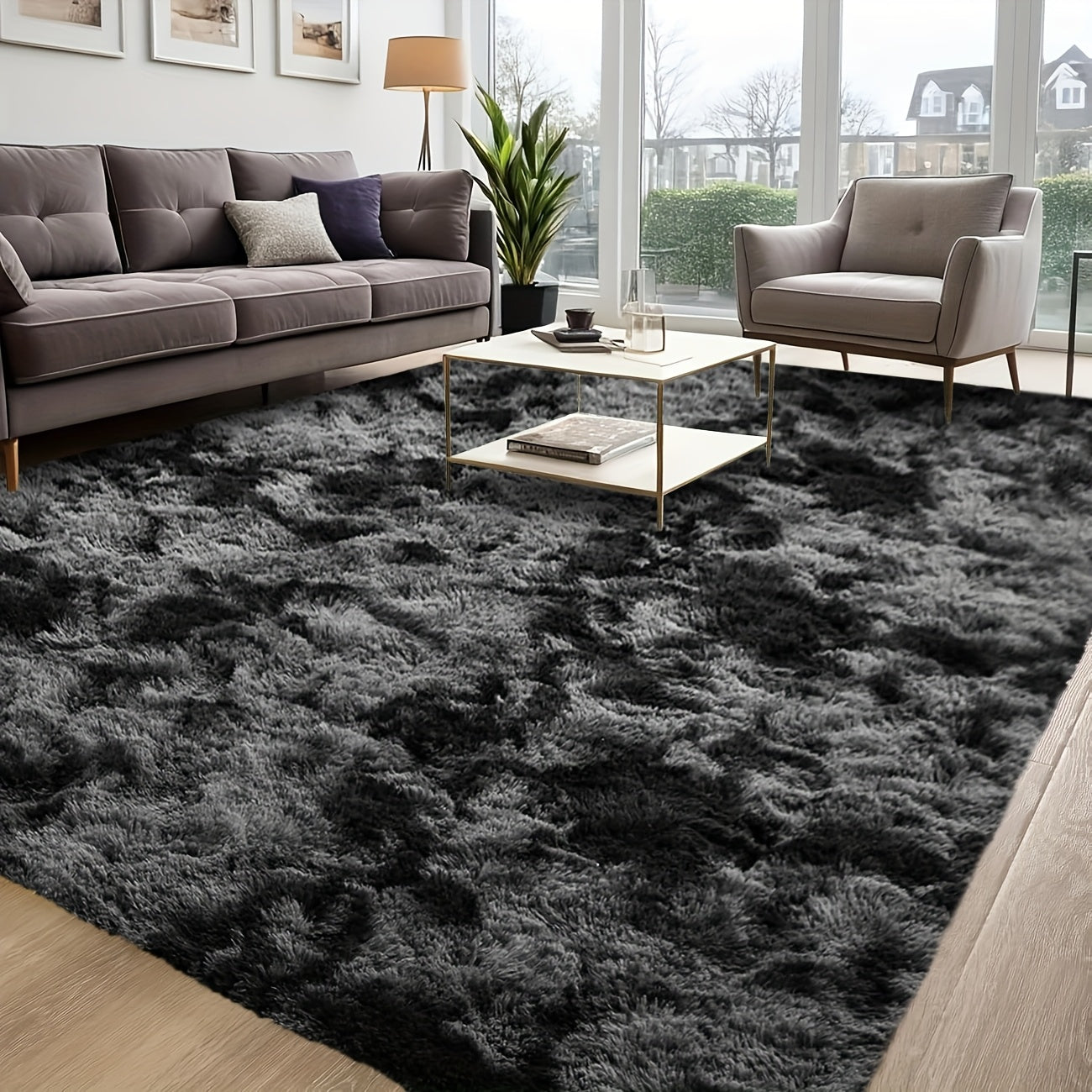 1pc Luxurious Rectangular Shaggy Plush Carpet Rug - Soft, Fluffy, Tie-dyed, Solid, Dark-colored, Non-slip, Machine Washable - Perfect for Living Room Sofa, bed Room, Home High-end Decorative, Easy to Clean, Long-lasting, and Versatile