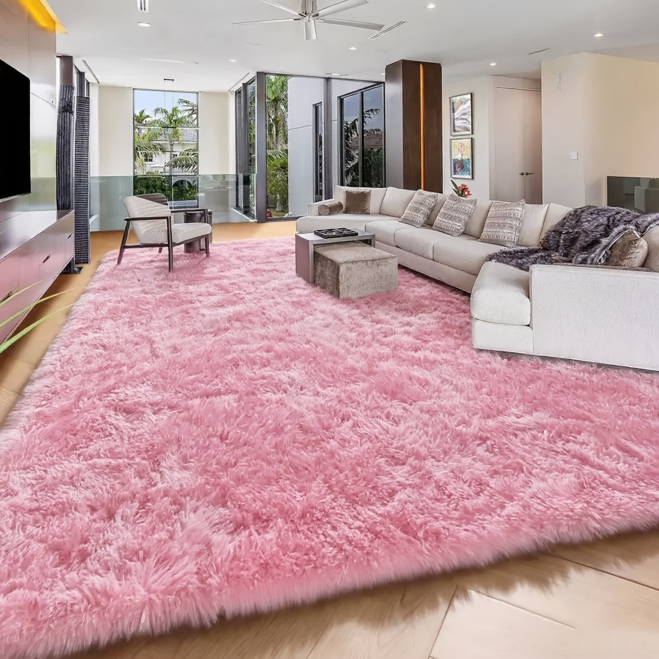 8x10ft Luxury Plush Large Mat for Living Room - Fluffy Modern Shag Non-Slip Soft Mat, Machine Washable Polyester Blend, Rectangular Shape, Ideal for Bedroom, Study, Dorm, Home Decor, Christmas Gift, Christmas Decor