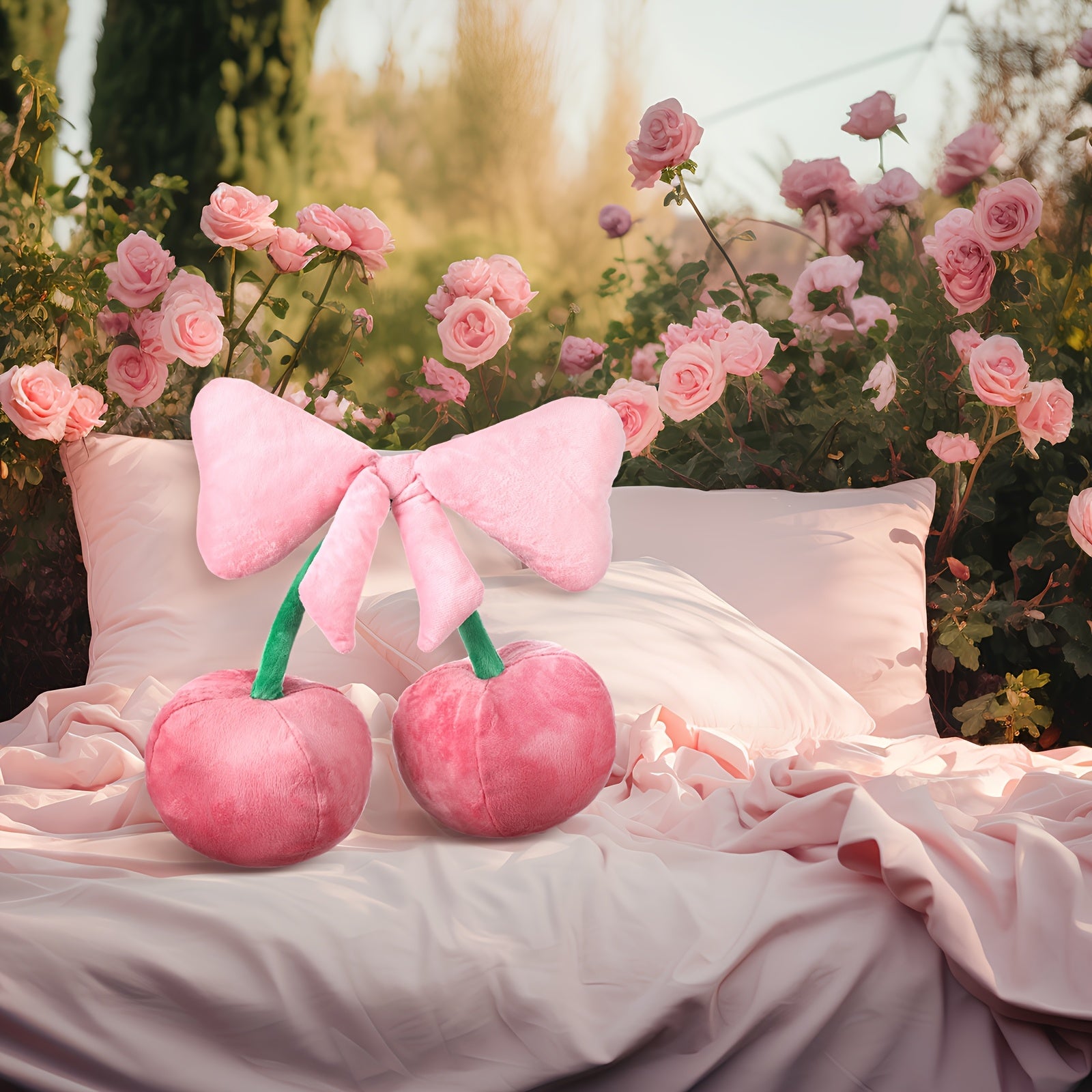 Bow Pillow Cherry Throw Pillow Aesthetic Cute Coquette Room Decor Funny Preppy Cherry Cushions For Bedroom Living Room Sofa Bed Chair Decoration (Pink, Large)