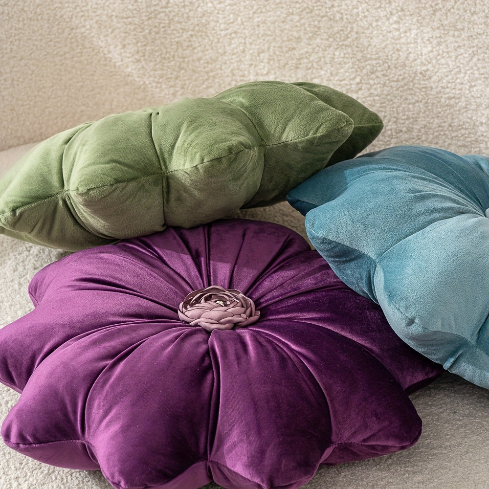 16 Inch Round Flower-Shaped Throw Pillow with Insert - Soft Velvet-Like Texture Cushion, 5 Colors (, Red, Green, Purple) | Decorative Accent for Sofa, Bed, Car | Machine Washable & Zipper Closure | Ideal Gift for Home Decor | No Batteries\u002FElectricit