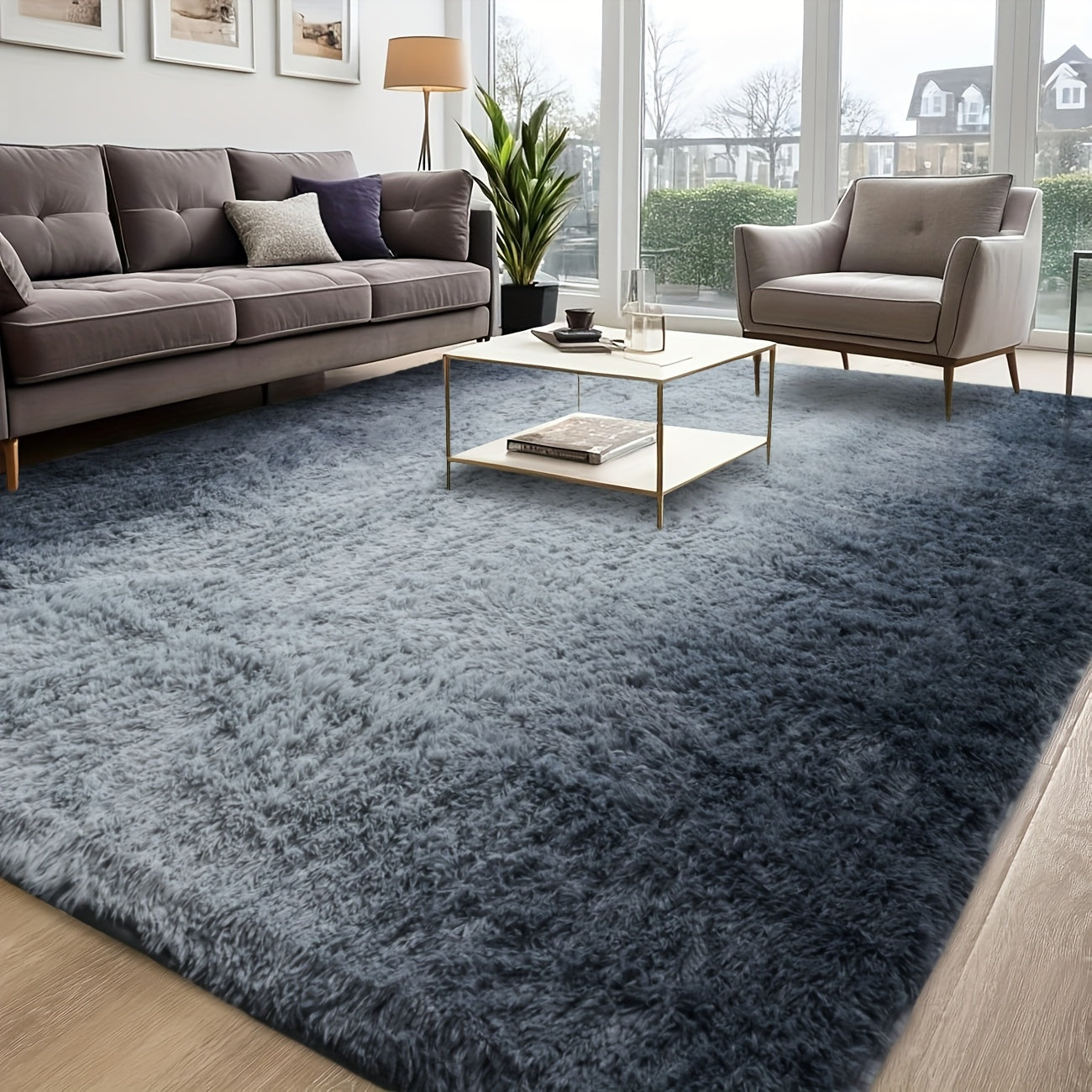 1pc Luxurious Rectangular Shaggy Plush Carpet Rug - Soft, Fluffy, Tie-dyed, Solid, Dark-colored, Non-slip, Machine Washable - Perfect for Living Room Sofa, bed Room, Home High-end Decorative, Easy to Clean, Long-lasting, and Versatile