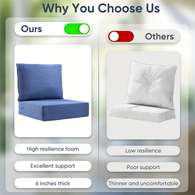 4 Pairs Outdoor Seat Cushions for Patio Sofa Couch Chair Seat Cushions Deep Seat Cushion 24 x 24 x 6 Inch