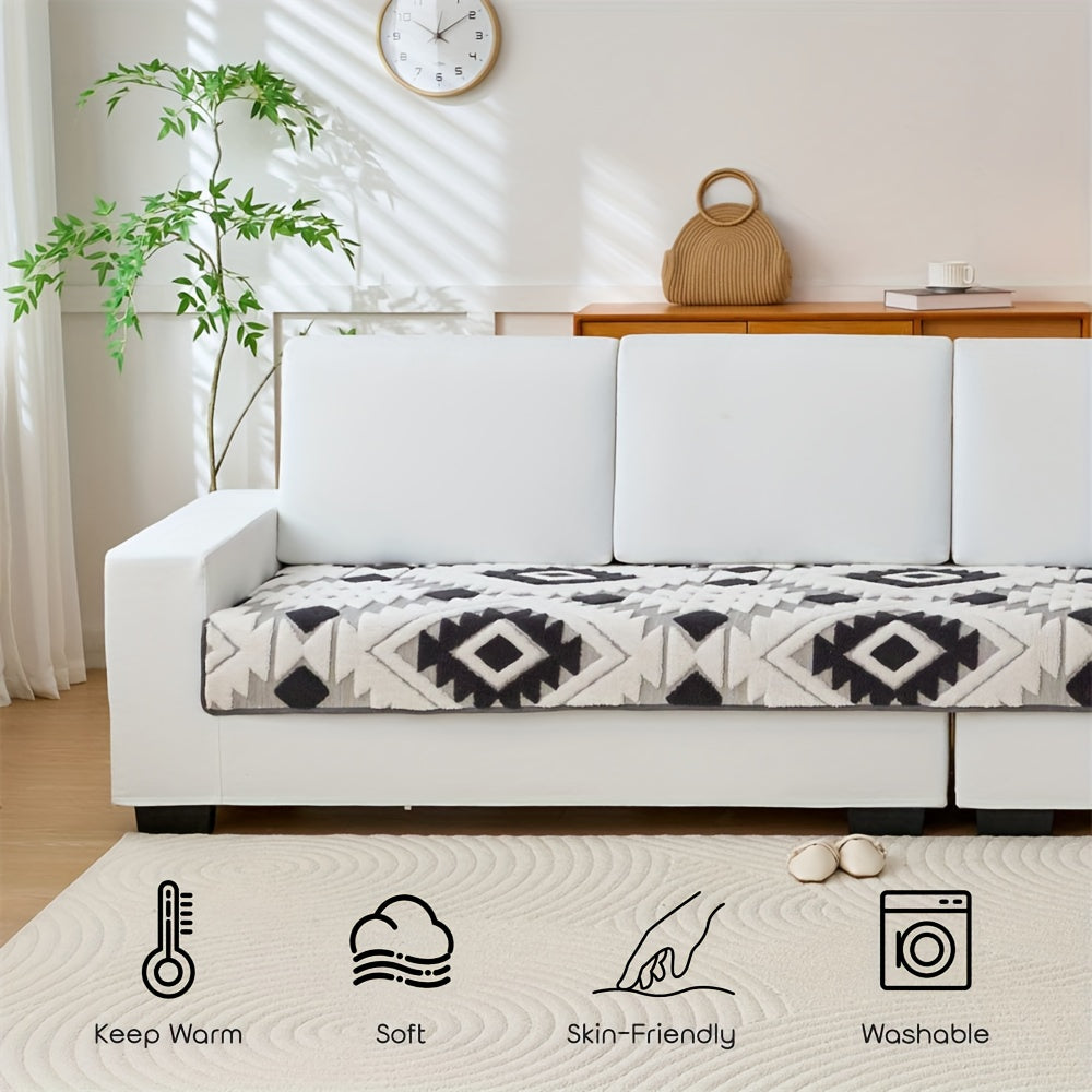 2pcs Bohemian Style Jacquard Sofa Cover Set with Cushion - Plush Thick Non-Slip L-Shaped Corner Design, & Geometric Pattern, Pet-Friendly All-Season Sofa Protector, Machine Washable Soft Fabric for Sectional Couches, Loveseats & for home Decor ( Fit