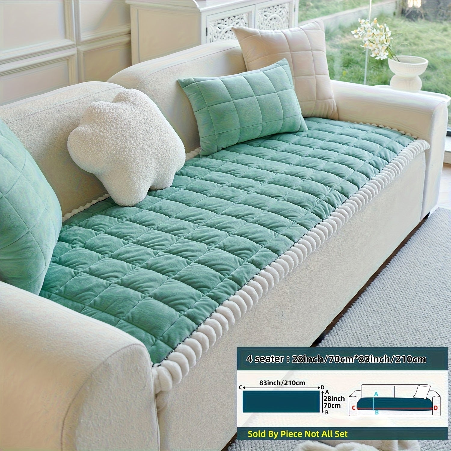 1pc Easy And Modern Style Thickened Non-Slip Sofa Cover | Luxurious Handmade Suede Non-Slip Edge, Pet-Friendly, Breathable And Fashionable Home Decoration, Suitable For Living Room, Bedroom, Office Furniture, Polyester, Quilting Craftsmanship