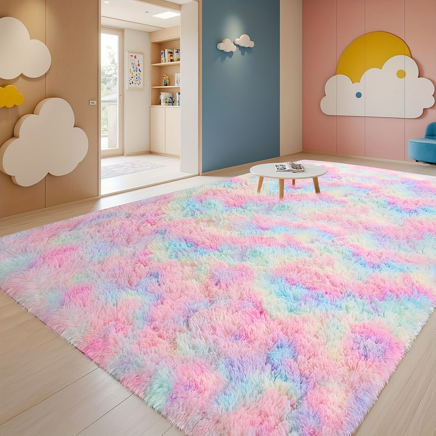 8x10ft Luxury Plush Large Mat for Living Room - Fluffy Modern Shag Non-Slip Soft Mat, Machine Washable Polyester Blend, Rectangular Shape, Ideal for Bedroom, Study, Dorm, Home Decor, Christmas Gift, Christmas Decor