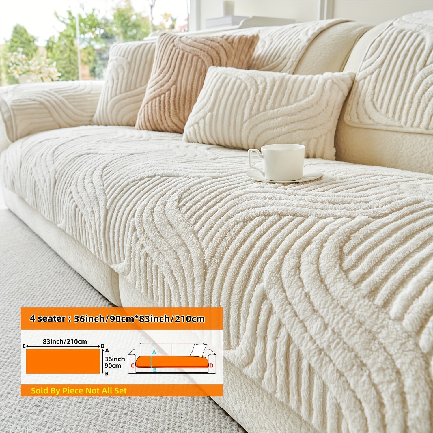 1pc AICHO HOUSE Plush Striped Sofa Cover with Anti-Slip Particles - Machine Washable, Versatile Fit for 1 to 4-Seater Sofas, Ideal for Living Room, Bedroom, Office - Elegant Black and Cream Decor