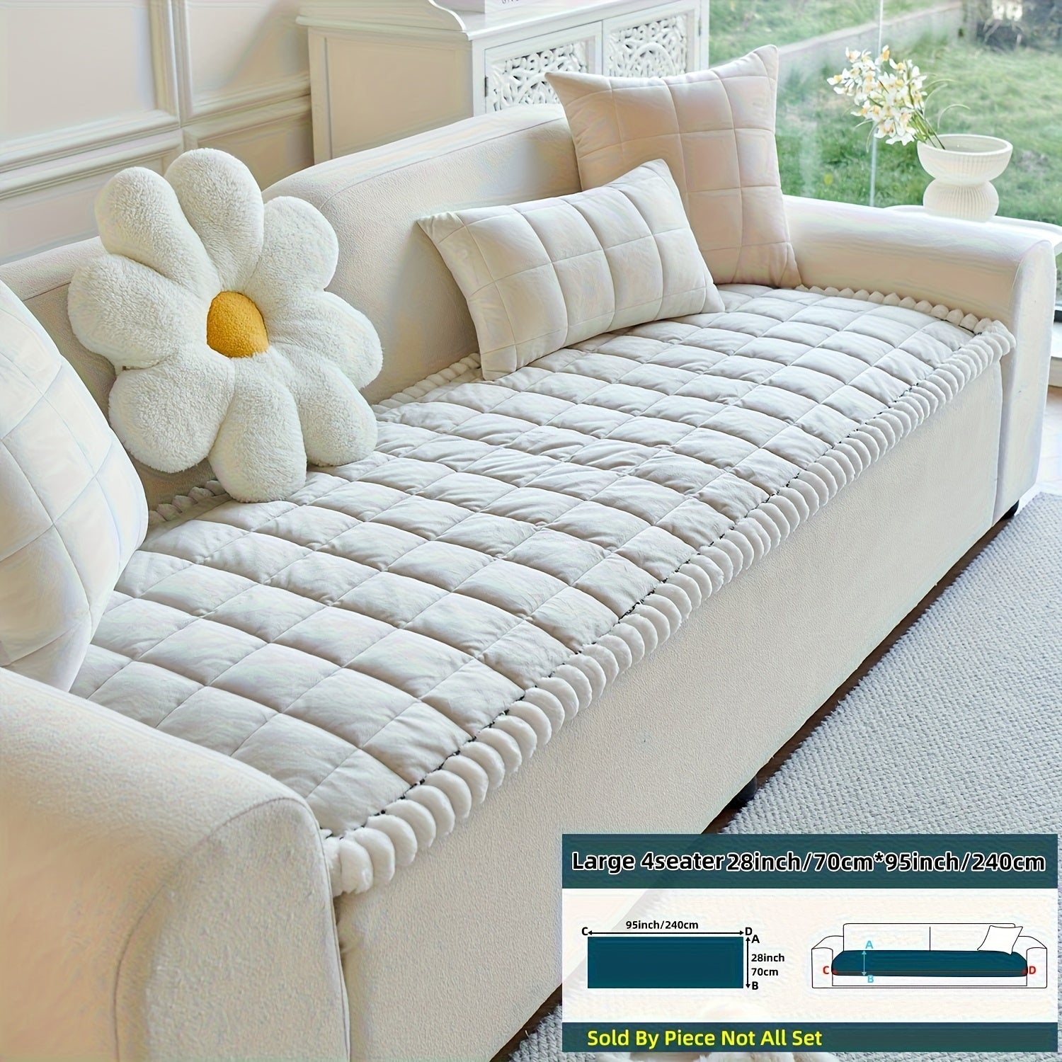 1pc Easy And Modern Style Thickened Non-Slip Sofa Cover | Luxurious Handmade Suede Non-Slip Edge, Pet-Friendly, Breathable And Fashionable Home Decoration, Suitable For Living Room, Bedroom, Office Furniture, Polyester, Quilting Craftsmanship