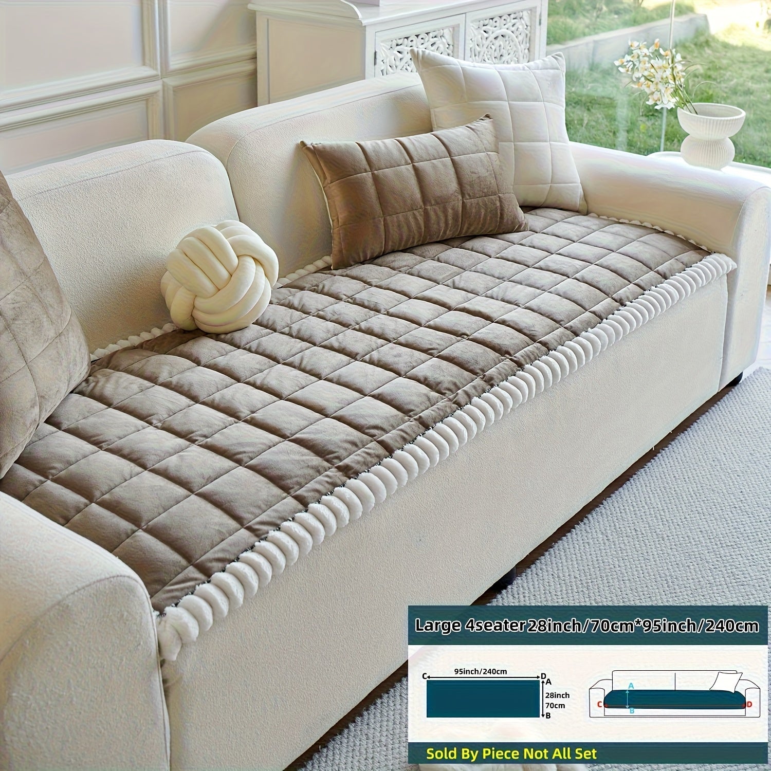 1pc Easy And Modern Style Thickened Non-Slip Sofa Cover | Luxurious Handmade Suede Non-Slip Edge, Pet-Friendly, Breathable And Fashionable Home Decoration, Suitable For Living Room, Bedroom, Office Furniture, Polyester, Quilting Craftsmanship