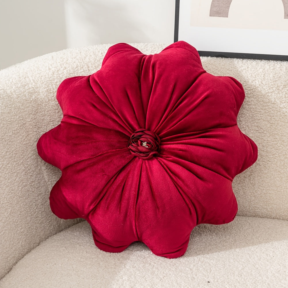 16 Inch Round Flower-Shaped Throw Pillow with Insert - Soft Velvet-Like Texture Cushion, 5 Colors (, Red, Green, Purple) | Decorative Accent for Sofa, Bed, Car | Machine Washable & Zipper Closure | Ideal Gift for Home Decor | No Batteries\u002FElectricit