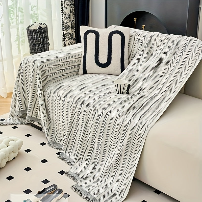 Elegant Sofa Cover Elegant All-in-One Sofa Cover - One-Piece Design, Soft Chenille Fabric, Fishbone Pattern | Fits All Sofa Types (1\u002F2\u002F3\u002F4-Seater, Loveseat, Couches) - Easy-Clean Home Decor Furniture Protector, Couch Slipcover, Pet Owners