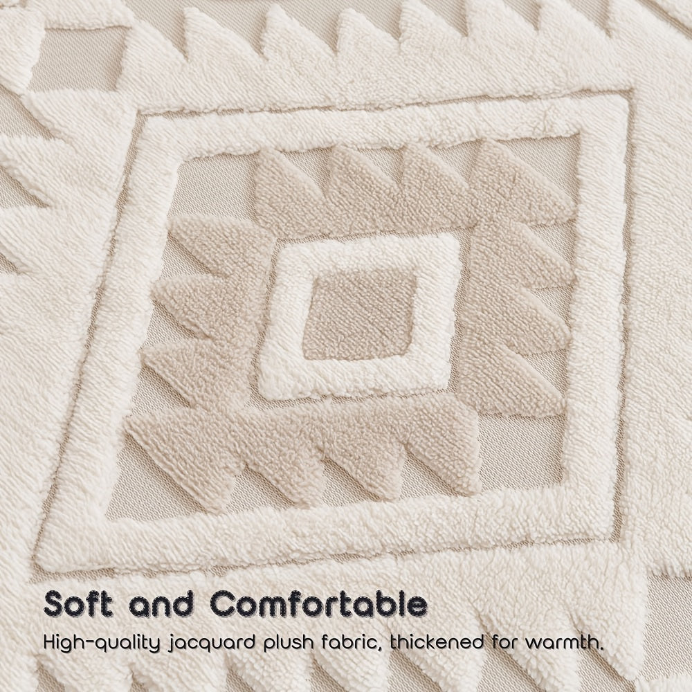 2pcs Bohemian Style Jacquard Sofa Cover Set with Cushion - Plush Thick Non-Slip L-Shaped Corner Design, & Geometric Pattern, Pet-Friendly All-Season Sofa Protector, Machine Washable Soft Fabric for Sectional Couches, Loveseats & for home Decor ( Fit