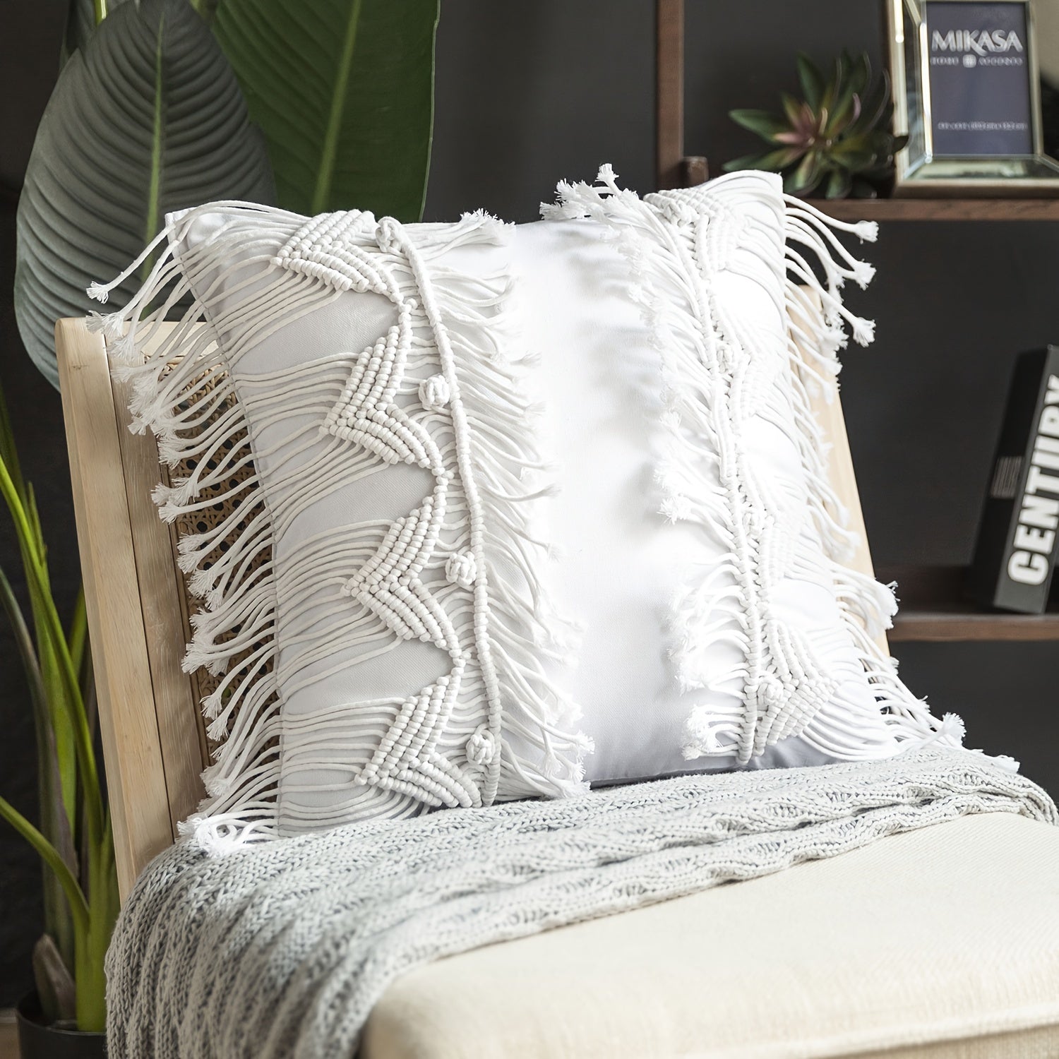 100% Handmade Crochet Boho Series with Tassels and Knot Throw Pillow 18x18in 45x45cm 1 pack