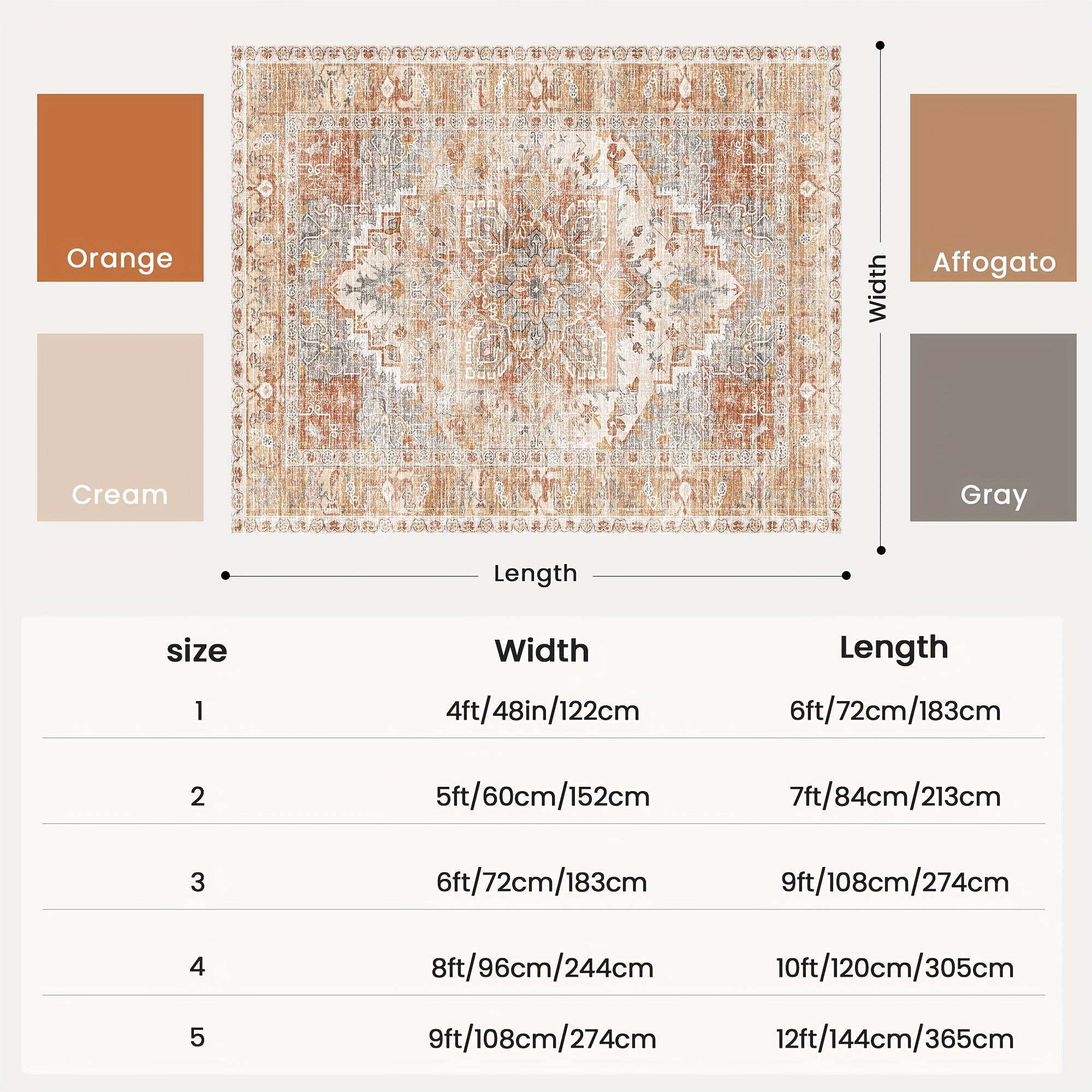 One Washable Rug in Orange And Cream, Made of Faux Cashmere with a Short Plush Texture. It Features a Non-Slip Backing And Is Soft, Non-Shedding, And Has a Durable Edge, Suitable for Decorating Living Rooms, Bedrooms, Kitchens, Laundry Areas