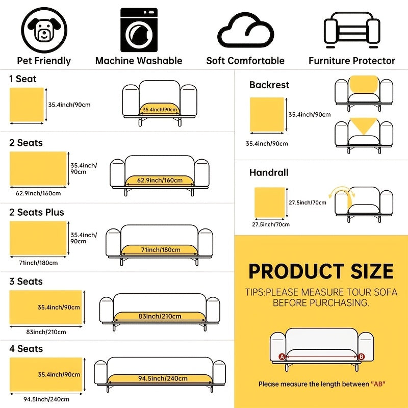 Pet-Proof Chenille Sofa Cover | Easy Clean Anti-Scratch Couch Protector, Non-Slip for Armchairs\u002FSofas, Soft Decor for Living Room Bedroom, Machine Washable