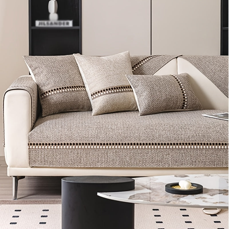 1pc Herringbone Sofa Slipcover Compatible for 1\u002F2\u002F3\u002F4\u002F5-Seater Couches with Non-Slip Backing, Washable Stretch Cover, Fit Furniture Protector for Living Room (for Smaller Spaces)