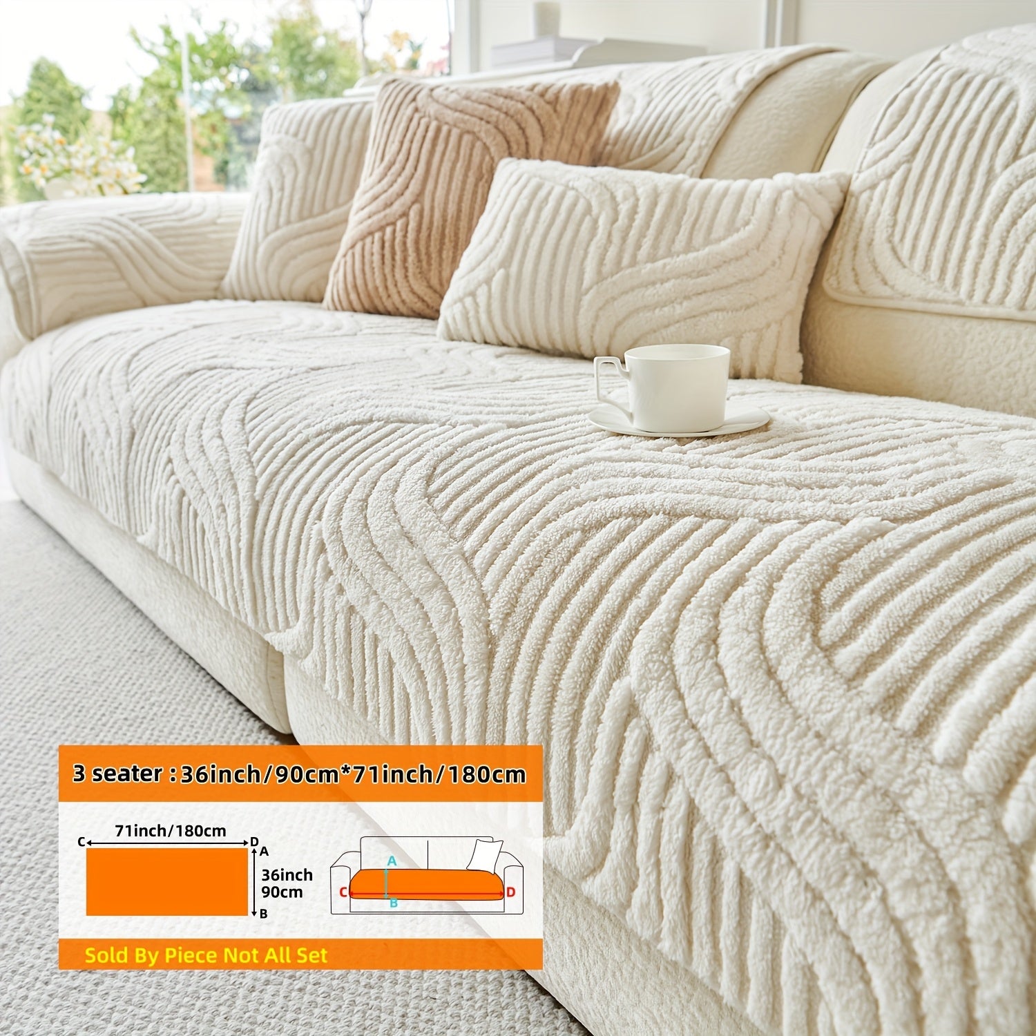 1pc AICHO HOUSE Plush Striped Sofa Cover with Anti-Slip Particles - Machine Washable, Versatile Fit for 1 to 4-Seater Sofas, Ideal for Living Room, Bedroom, Office - Elegant Black and Cream Decor