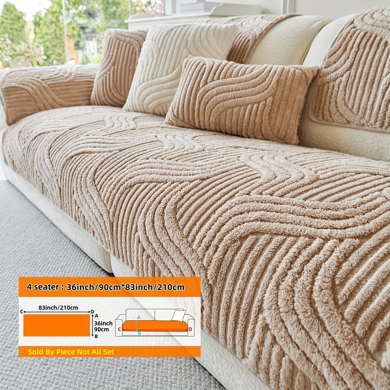 1pc AICHO HOUSE Plush Striped Sofa Cover with Anti-Slip Particles - Machine Washable, Versatile Fit for 1 to 4-Seater Sofas, Ideal for Living Room, Bedroom, Office - Elegant Black and Cream Decor