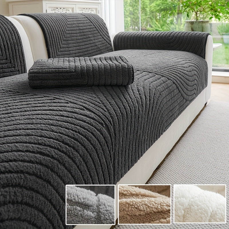 1pc Vintage Jacquard Plush Sofa Cushion Cover - Fit Suitable for All Sofas, Pet-Friendly Anti-Slip Furniture with Retro Jacquard, Machine Washable Cover Fits Single\u002FDouble\u002FTriple\u002FQuad Sofas for, Office &