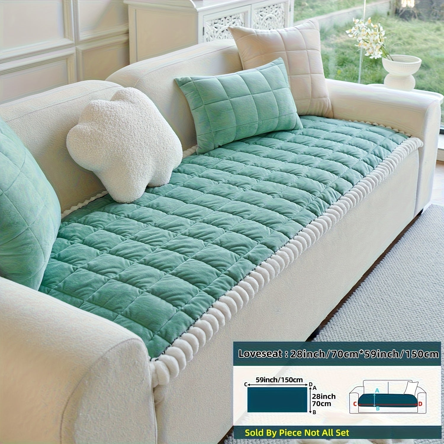 1pc Easy And Modern Style Thickened Non-Slip Sofa Cover | Luxurious Handmade Suede Non-Slip Edge, Pet-Friendly, Breathable And Fashionable Home Decoration, Suitable For Living Room, Bedroom, Office Furniture, Polyester, Quilting Craftsmanship