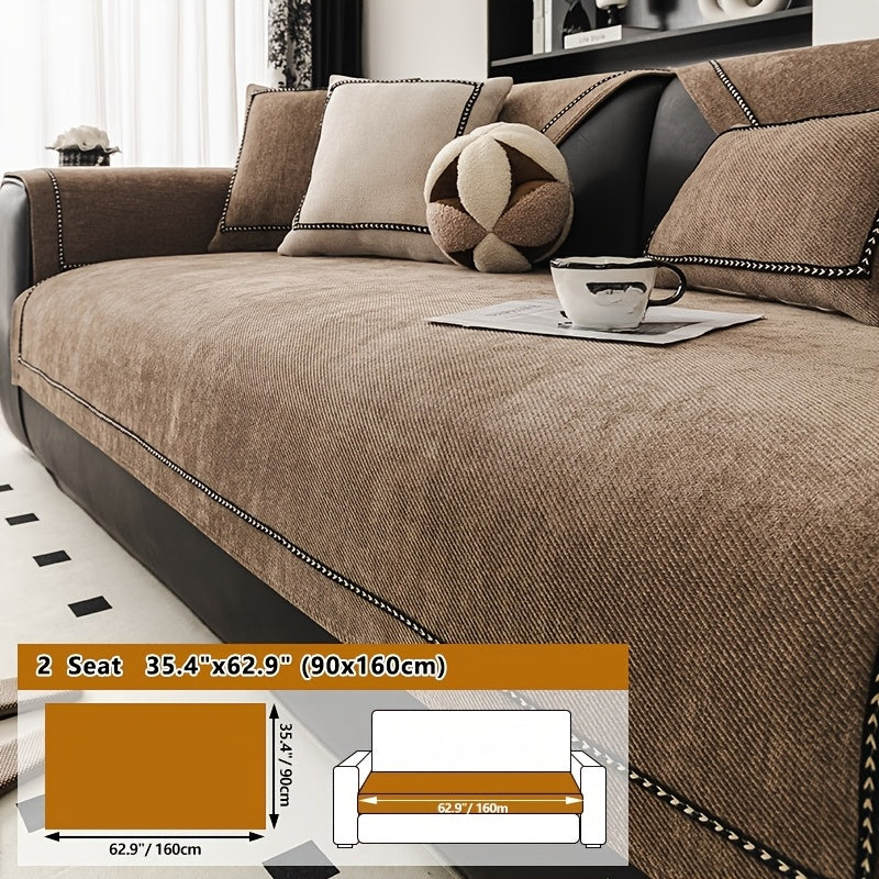 Contemporary Chenille Sofa Cover Suitable for All Sofa Types (Single\u002FDouble\u002FTriple\u002FQuad) - Soft Lace Trim, Non-Slip Furniture Protector, Fit Sofa Cover for, Bedrom, Office - Machine Washable Cover