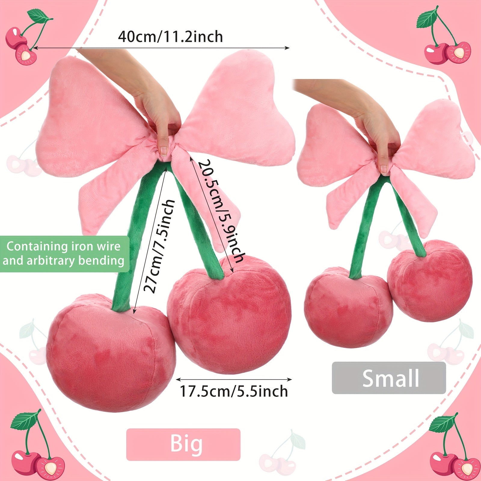 Bow Pillow Cherry Throw Pillow Aesthetic Cute Coquette Room Decor Funny Preppy Cherry Cushions For Bedroom Living Room Sofa Bed Chair Decoration (Pink, Large)