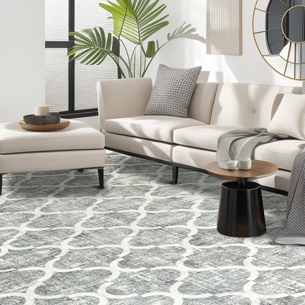 Grey and White Area Rug | Modern Minimalist Design, Non-Shedding, Easy Cleaning, Ideal for Living Room, Bedroom, Office, Dining Space, Polyester, Machine Made, Hooked Weave, 0.2 inch Thick