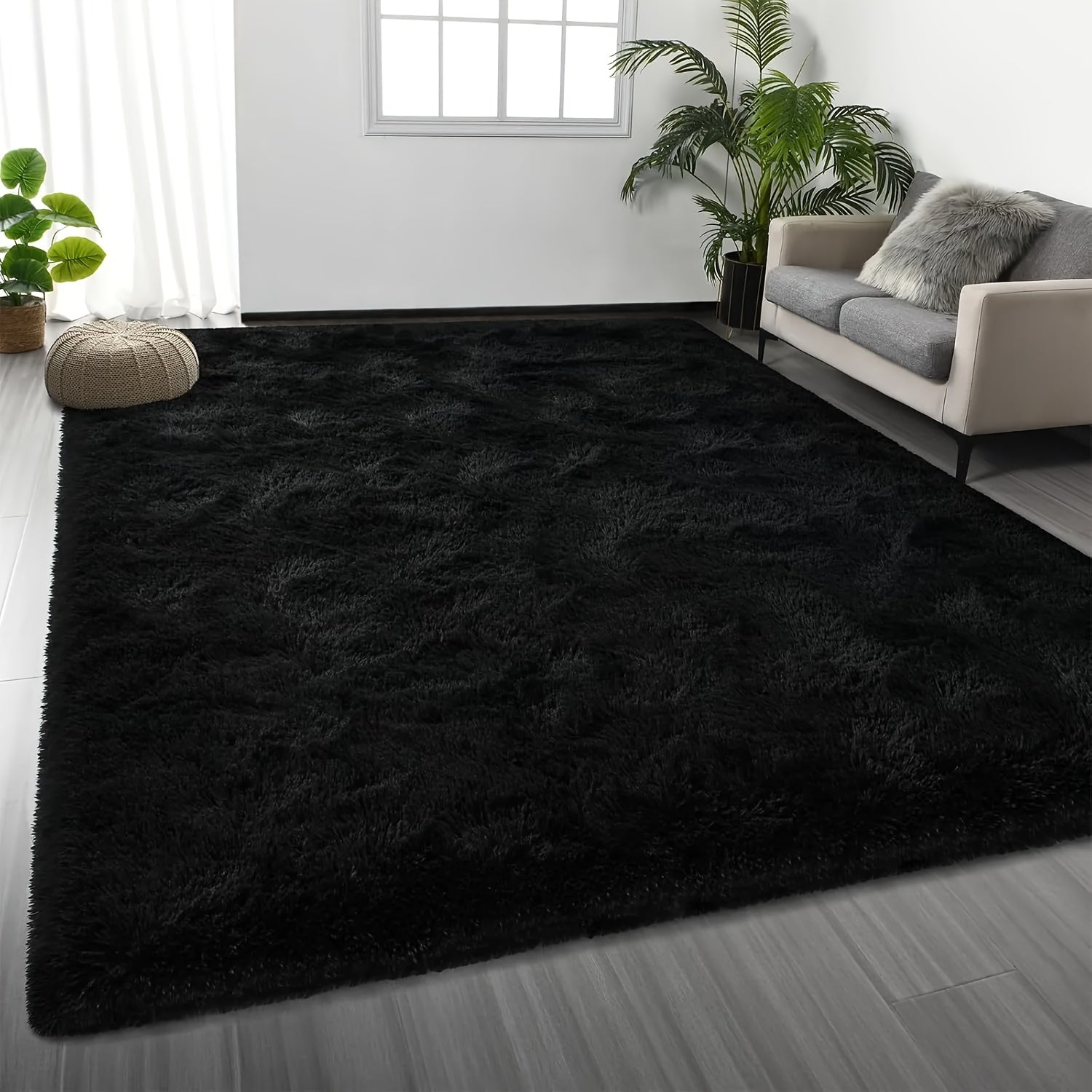 1pc Luxurious Rectangular Shaggy Plush Carpet Rug - Soft, Fluffy, Tie-dyed, Solid, Dark-colored, Non-slip, Machine Washable - Perfect for Living Room Sofa, bed Room, Home High-end Decorative, Easy to Clean, Long-lasting, and Versatile