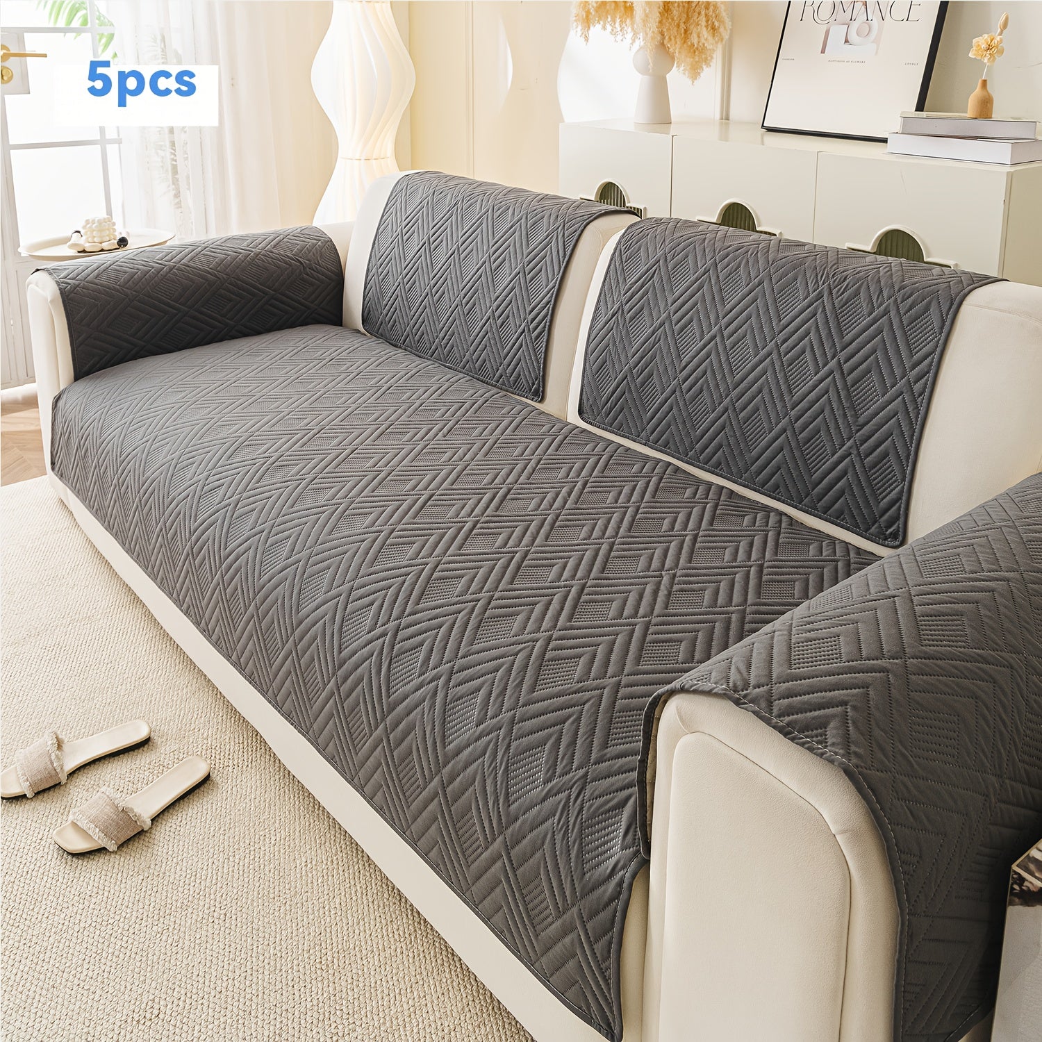 5pcs Ultrasonic Embossed Quilted Sofa Cushions, Designed for Warmth, Featuring Exquisite Embossing to Improve The Quality of Your Living Room Sofa