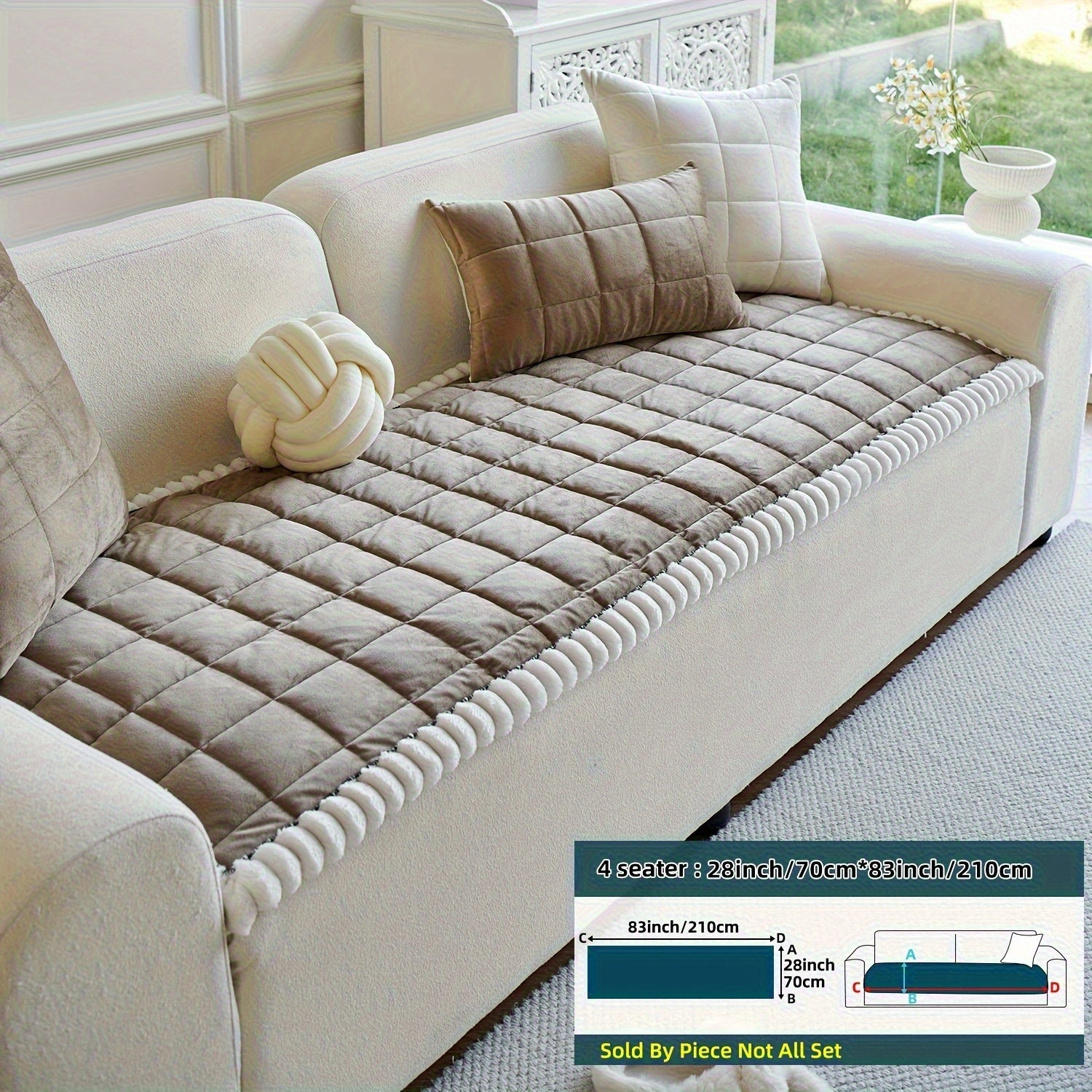 1pc Easy And Modern Style Thickened Non-Slip Sofa Cover | Luxurious Handmade Suede Non-Slip Edge, Pet-Friendly, Breathable And Fashionable Home Decoration, Suitable For Living Room, Bedroom, Office Furniture, Polyester, Quilting Craftsmanship