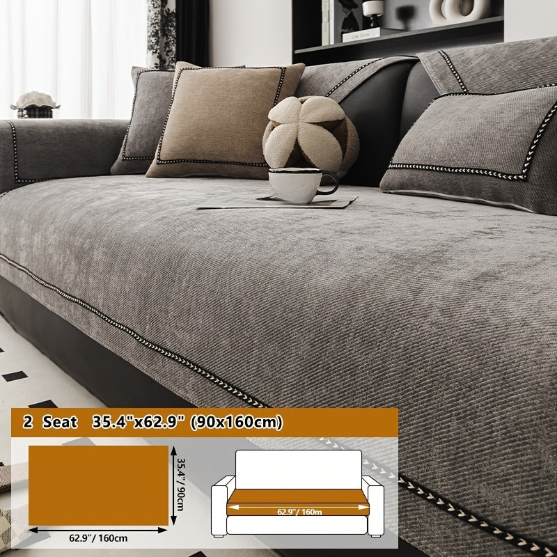 Contemporary Chenille Sofa Cover Suitable for All Sofa Types (Single\u002FDouble\u002FTriple\u002FQuad) - Soft Lace Trim, Non-Slip Furniture Protector, Fit Sofa Cover for, Bedrom, Office - Machine Washable Cover
