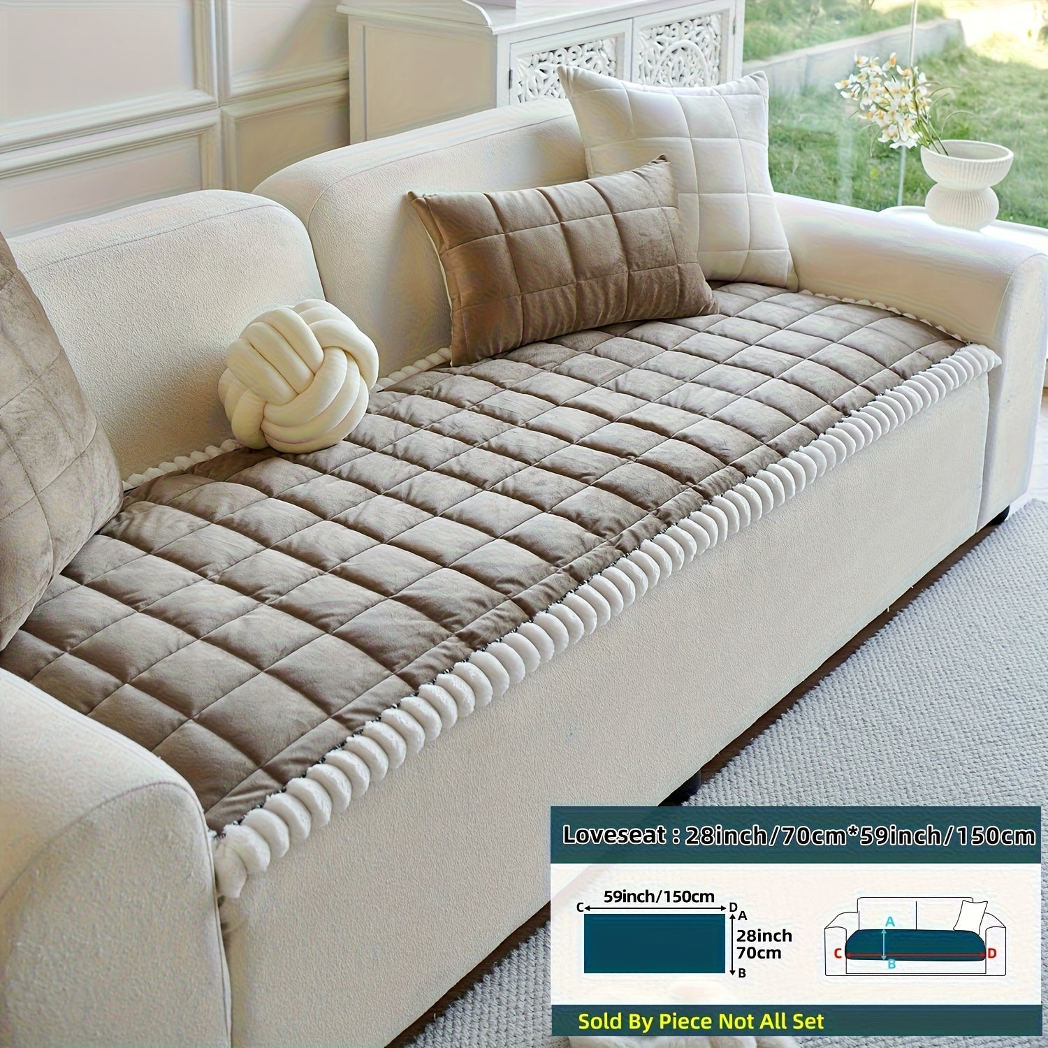 1pc Easy And Modern Style Thickened Non-Slip Sofa Cover | Luxurious Handmade Suede Non-Slip Edge, Pet-Friendly, Breathable And Fashionable Home Decoration, Suitable For Living Room, Bedroom, Office Furniture, Polyester, Quilting Craftsmanship