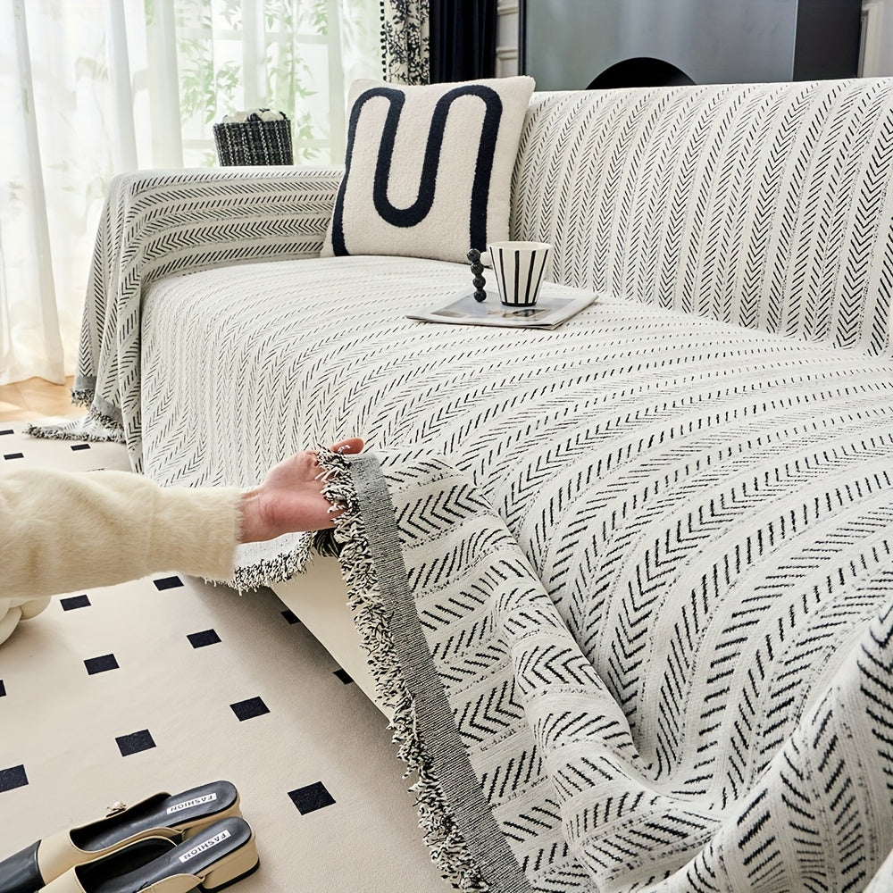 Elegant Sofa Cover Elegant All-in-One Sofa Cover - One-Piece Design, Soft Chenille Fabric, Fishbone Pattern | Fits All Sofa Types (1\u002F2\u002F3\u002F4-Seater, Loveseat, Couches) - Easy-Clean Home Decor Furniture Protector, Couch Slipcover, Pet Owners