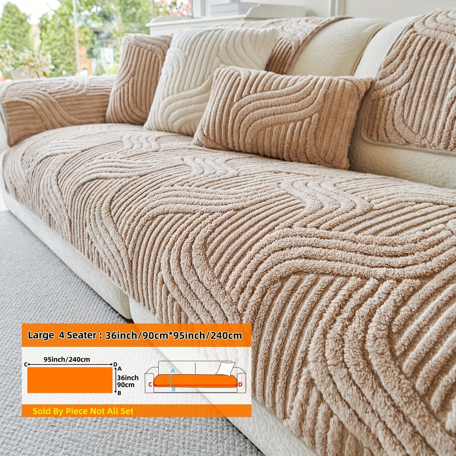 1pc AICHO HOUSE Plush Striped Sofa Cover with Anti-Slip Particles - Machine Washable, Versatile Fit for 1 to 4-Seater Sofas, Ideal for Living Room, Bedroom, Office - Elegant Black and Cream Decor