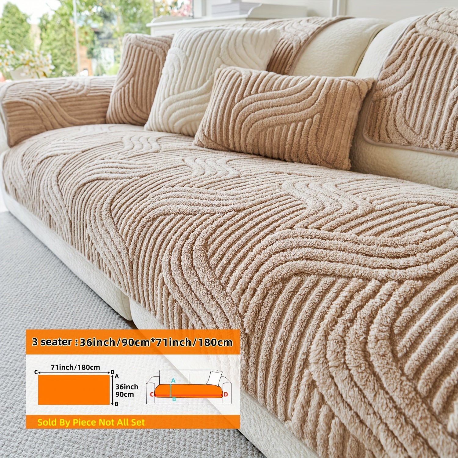 1pc AICHO HOUSE Plush Striped Sofa Cover with Anti-Slip Particles - Machine Washable, Versatile Fit for 1 to 4-Seater Sofas, Ideal for Living Room, Bedroom, Office - Elegant Black and Cream Decor