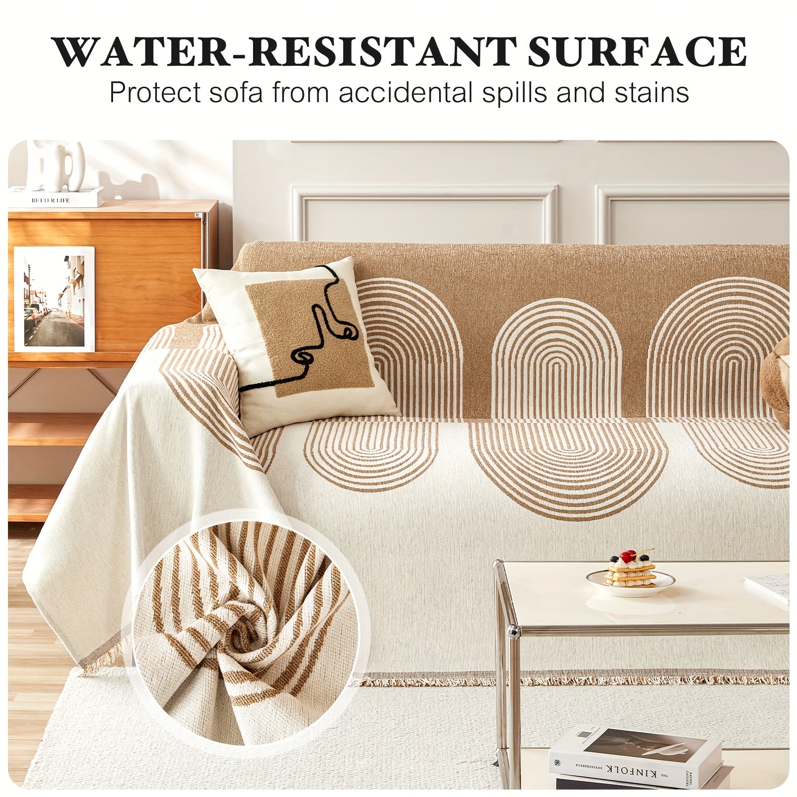 Reversible Chenille Couch Protector with Tassel Trim for 2\u002F3 Cushion Boho Sectional Sofas, Washable And Anti-Slip, Ideal for Pet Owners, Also Serves As a Jacquard Throw for L-Shaped Sofas