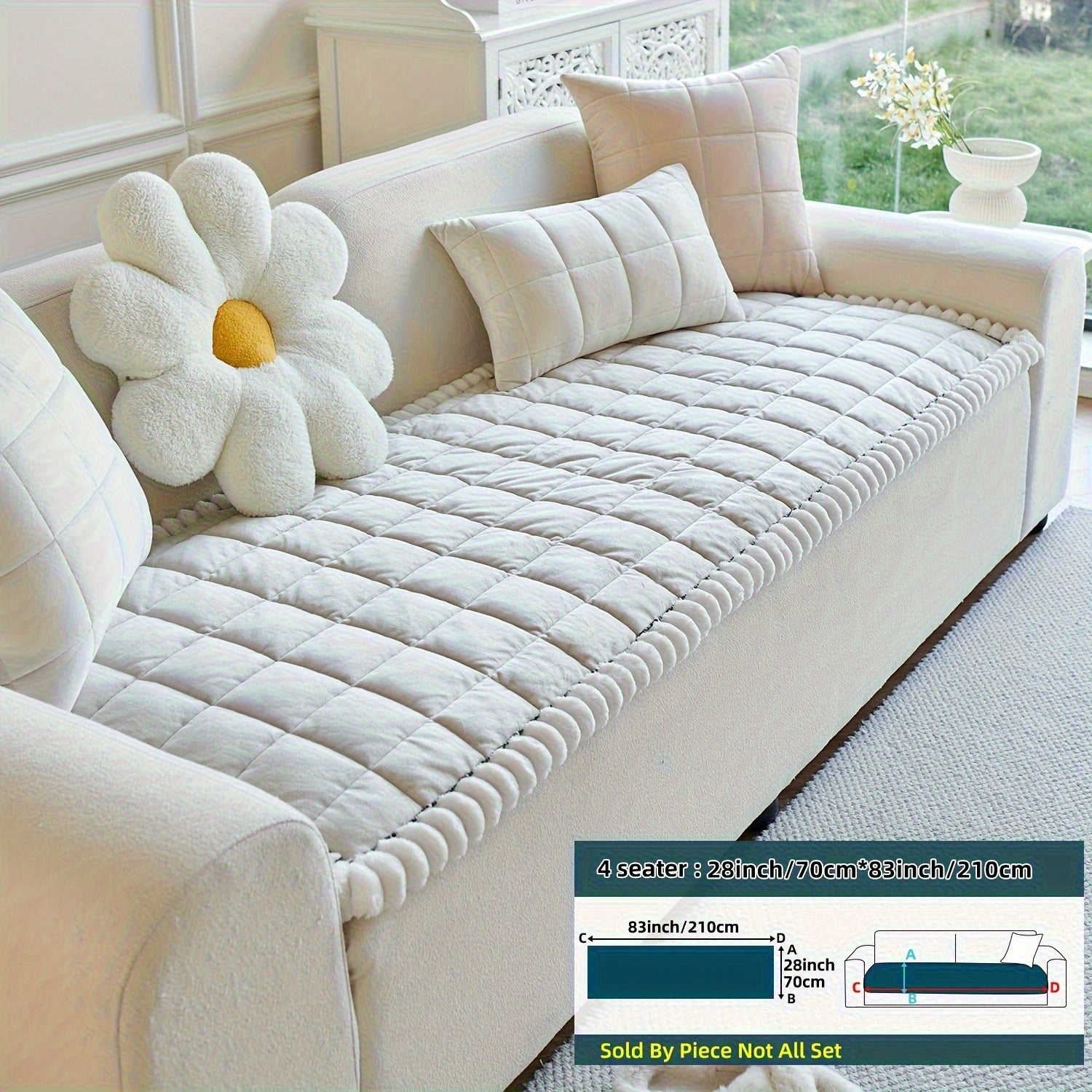 1pc Easy And Modern Style Thickened Non-Slip Sofa Cover | Luxurious Handmade Suede Non-Slip Edge, Pet-Friendly, Breathable And Fashionable Home Decoration, Suitable For Living Room, Bedroom, Office Furniture, Polyester, Quilting Craftsmanship