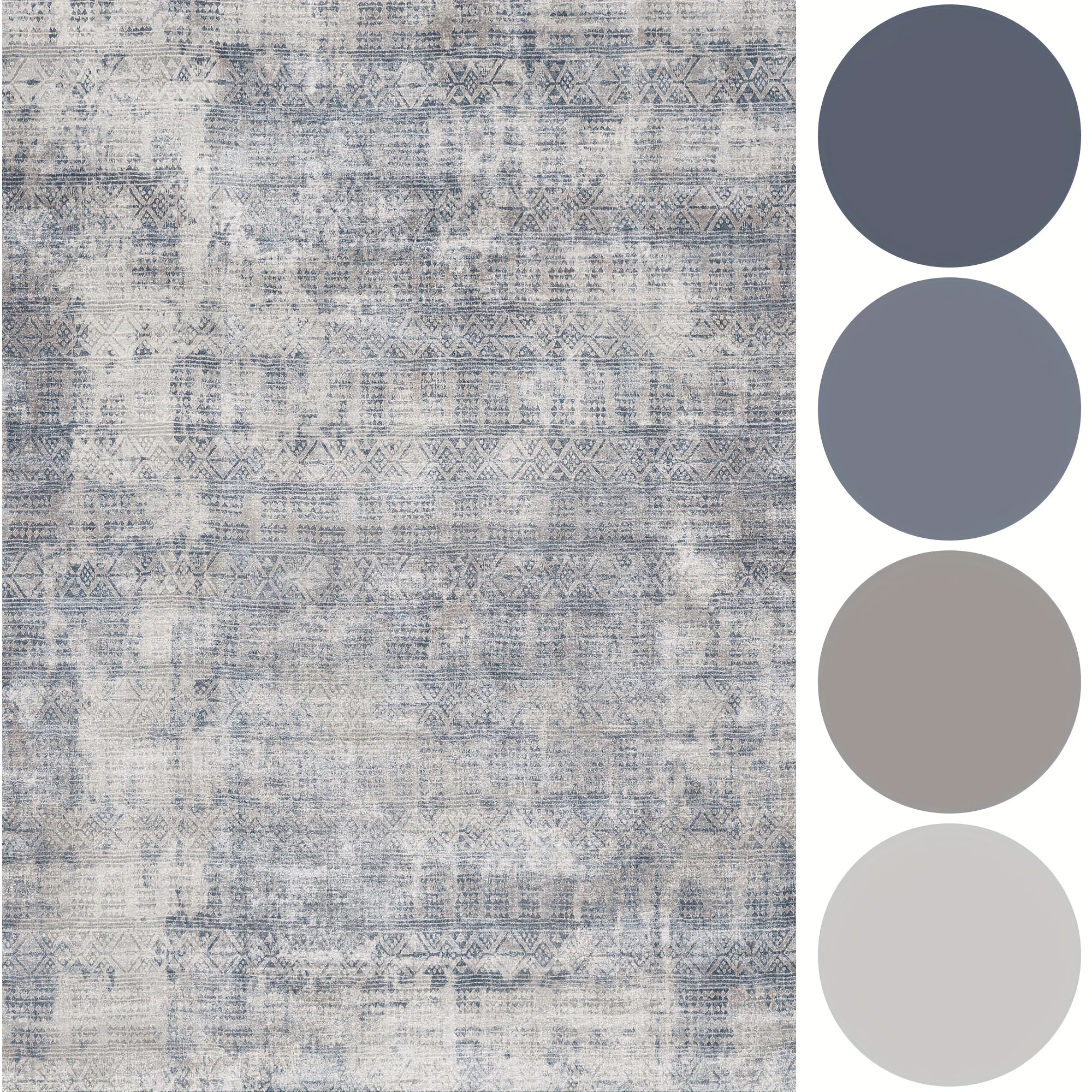 1pc Washable Area Rug Gradient Teal Blue Soft & Non-Slip, Vintage Moroccan Style, Modern Abstract Easy Cleaning - Perfect For Living Room, Bedroom, Dining Room