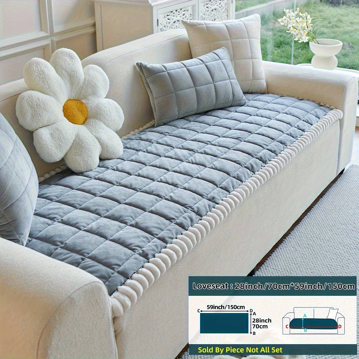 1pc Easy And Modern Style Thickened Non-Slip Sofa Cover | Luxurious Handmade Suede Non-Slip Edge, Pet-Friendly, Breathable And Fashionable Home Decoration, Suitable For Living Room, Bedroom, Office Furniture, Polyester, Quilting Craftsmanship