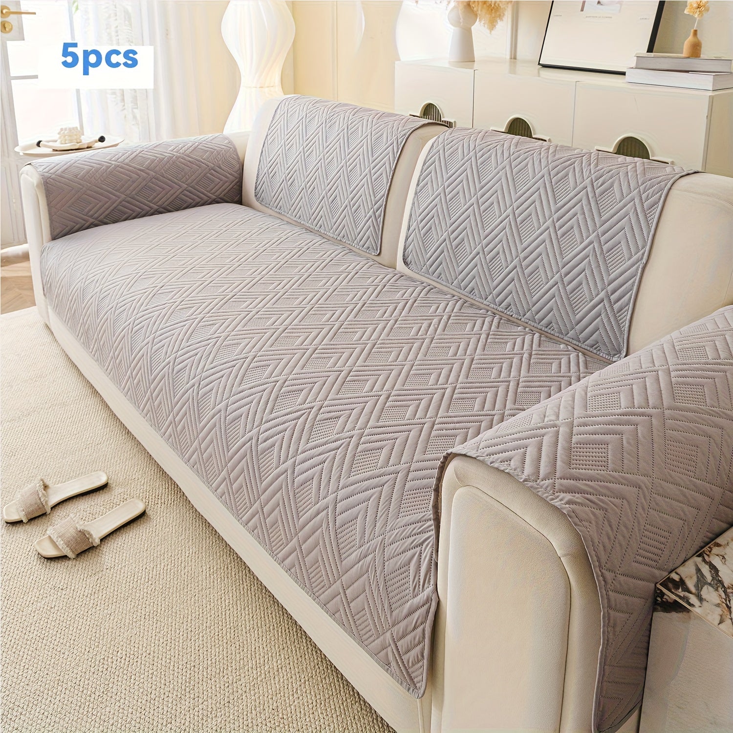 5pcs Ultrasonic Embossed Quilted Sofa Cushions, Designed for Warmth, Featuring Exquisite Embossing to Improve The Quality of Your Living Room Sofa