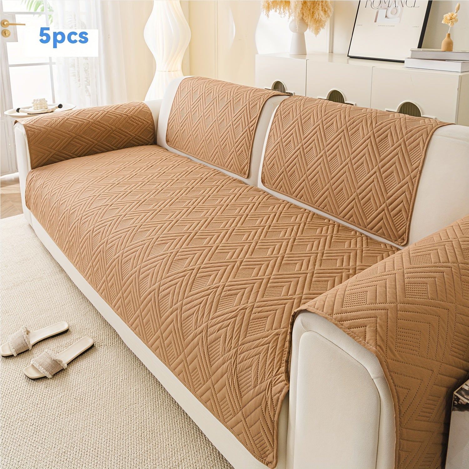 5pcs Ultrasonic Embossed Quilted Sofa Cushions, Designed for Warmth, Featuring Exquisite Embossing to Improve The Quality of Your Living Room Sofa