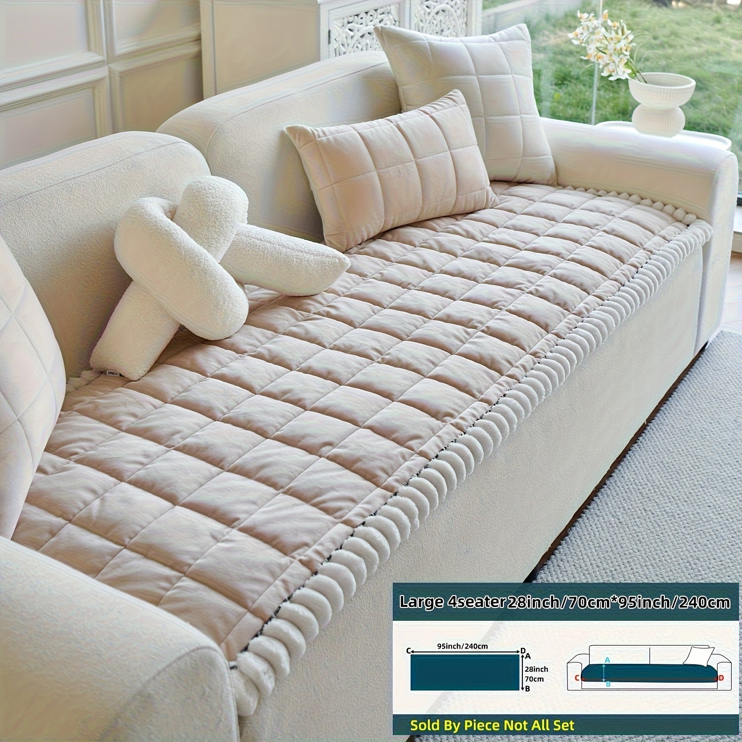 1pc Easy And Modern Style Thickened Non-Slip Sofa Cover | Luxurious Handmade Suede Non-Slip Edge, Pet-Friendly, Breathable And Fashionable Home Decoration, Suitable For Living Room, Bedroom, Office Furniture, Polyester, Quilting Craftsmanship