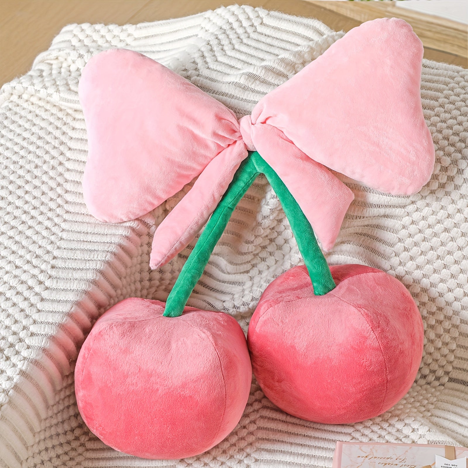 Bow Pillow Cherry Throw Pillow Aesthetic Cute Coquette Room Decor Funny Preppy Cherry Cushions For Bedroom Living Room Sofa Bed Chair Decoration (Pink, Large)
