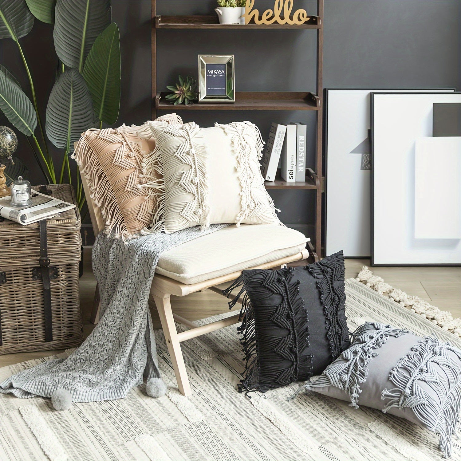 100% Handmade Crochet Boho Series with Tassels and Knot Throw Pillow 18x18in 45x45cm 1 pack