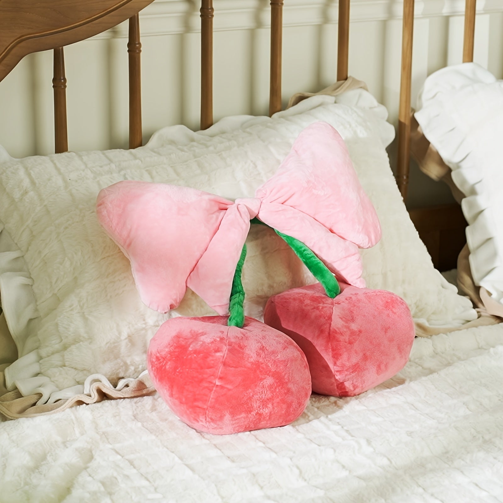 Bow Pillow Cherry Throw Pillow Aesthetic Cute Coquette Room Decor Funny Preppy Cherry Cushions For Bedroom Living Room Sofa Bed Chair Decoration (Pink, Large)