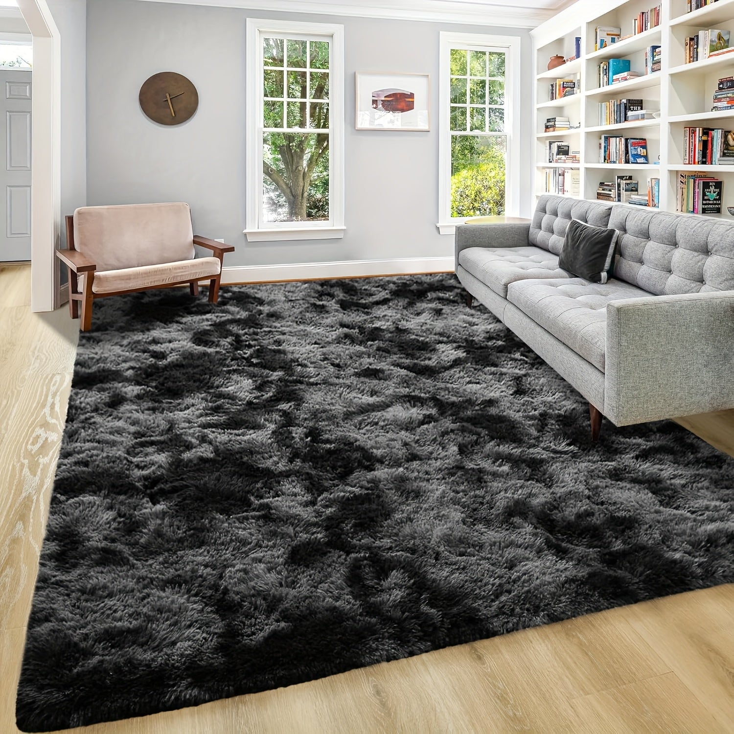 1pc Luxurious Rectangular Shaggy Plush Carpet Rug - Soft, Fluffy, Tie-dyed, Solid, Dark-colored, Non-slip, Machine Washable - Perfect for Living Room Sofa, bed Room, Home High-end Decorative, Easy to Clean, Long-lasting, and Versatile