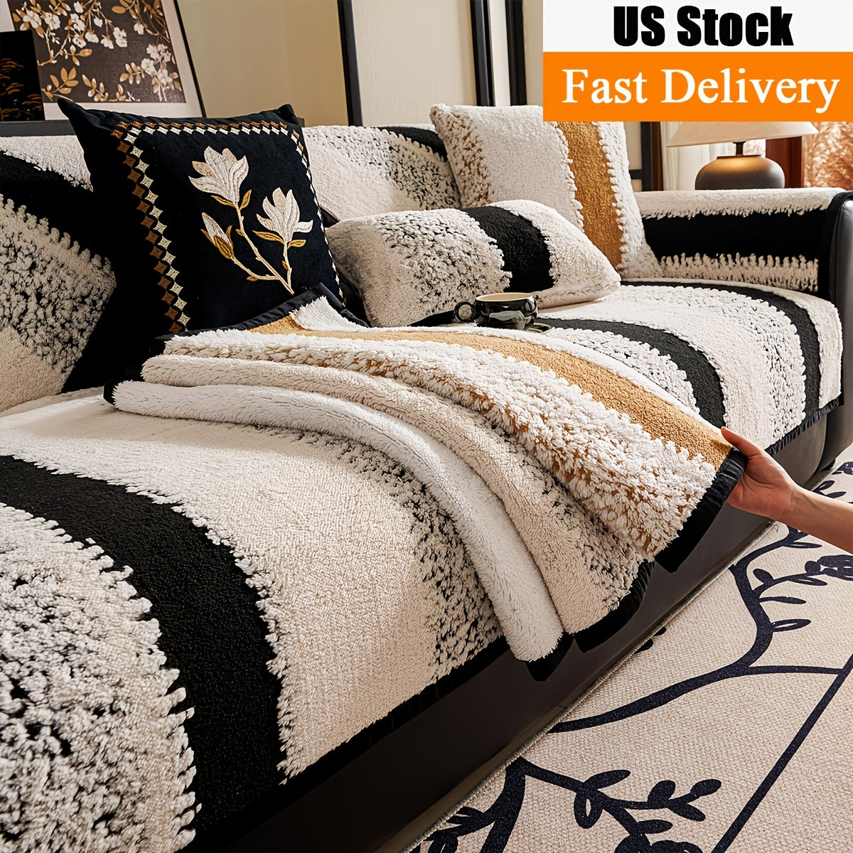 1pc Modern Plush Sofa Cushion Non-slip Breathable Pet Friendly for all Seasons Universal Machine Washable Sofa Protector Suitable For Armchairs And Sectional Sofas Suitable for Living Room Bedroom Study Room Home Decor Sofa Protector Cushion Cover