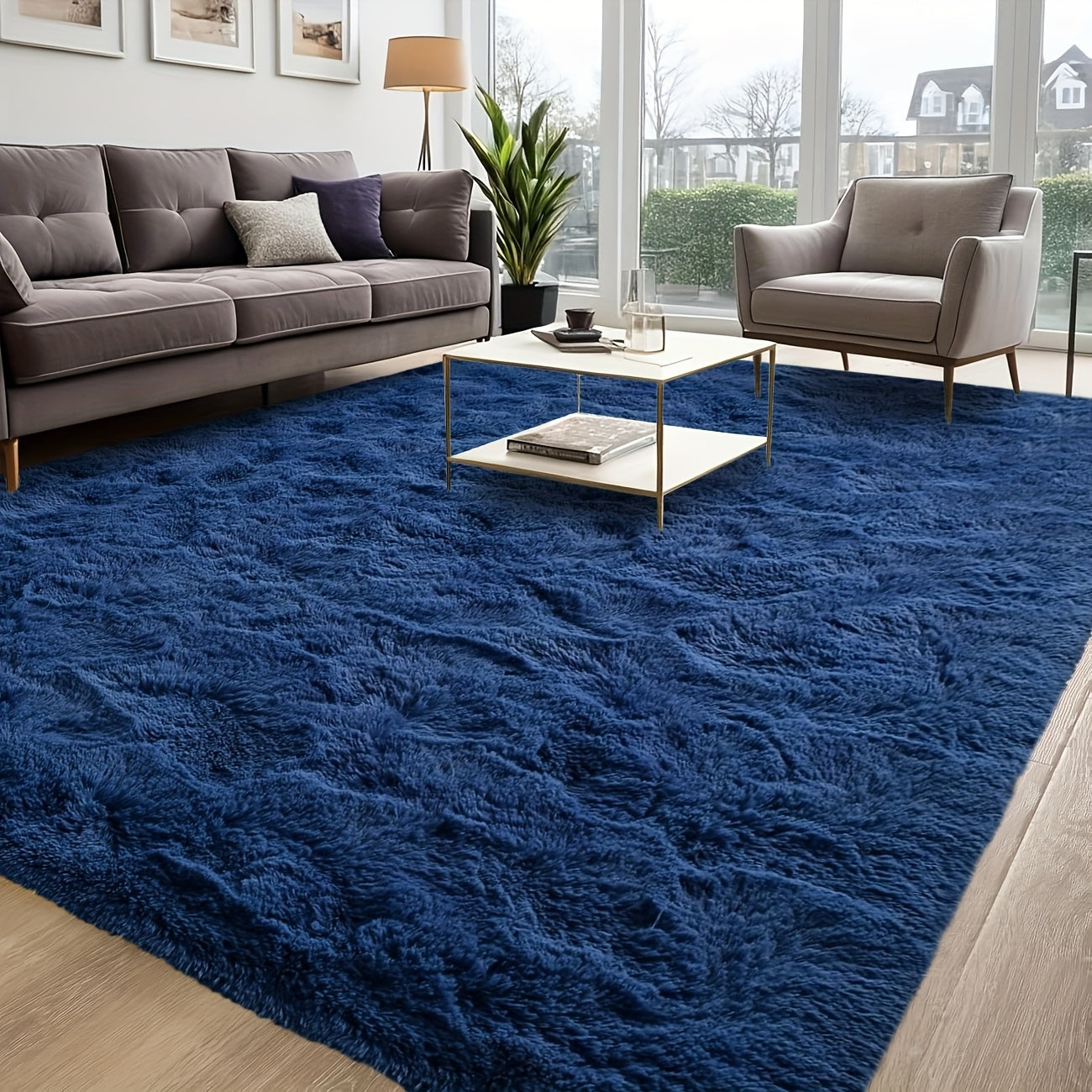 1pc Luxurious Rectangular Shaggy Plush Carpet Rug - Soft, Fluffy, Tie-dyed, Solid, Dark-colored, Non-slip, Machine Washable - Perfect for Living Room Sofa, bed Room, Home High-end Decorative, Easy to Clean, Long-lasting, and Versatile