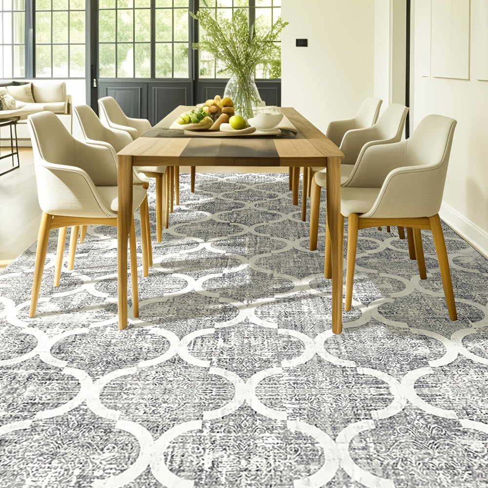 Grey and White Area Rug | Modern Minimalist Design, Non-Shedding, Easy Cleaning, Ideal for Living Room, Bedroom, Office, Dining Space, Polyester, Machine Made, Hooked Weave, 0.2 inch Thick