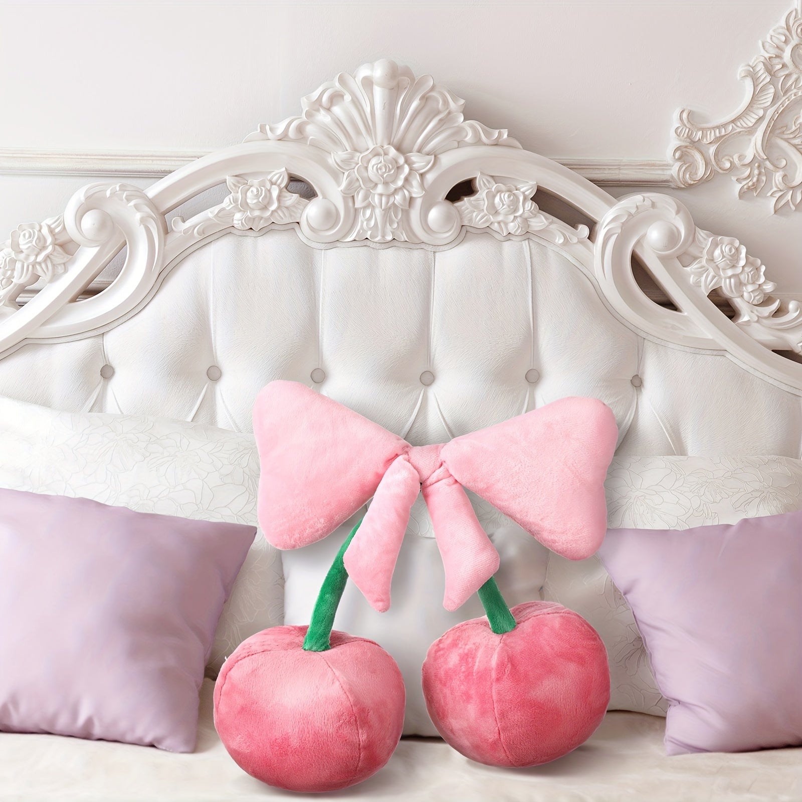 Bow Pillow Cherry Throw Pillow Aesthetic Cute Coquette Room Decor Funny Preppy Cherry Cushions For Bedroom Living Room Sofa Bed Chair Decoration (Pink, Large)